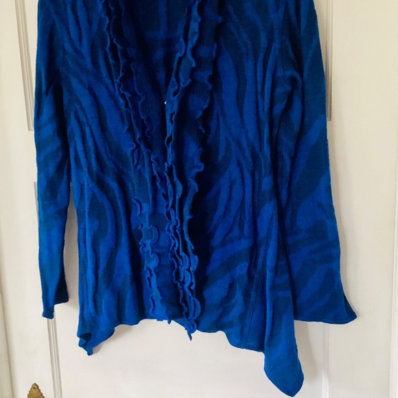 Peruvian Link Alpaca Collection Blue Ruffled Cardigan Size L Made in Peru Artsy - Picture 3 of 15